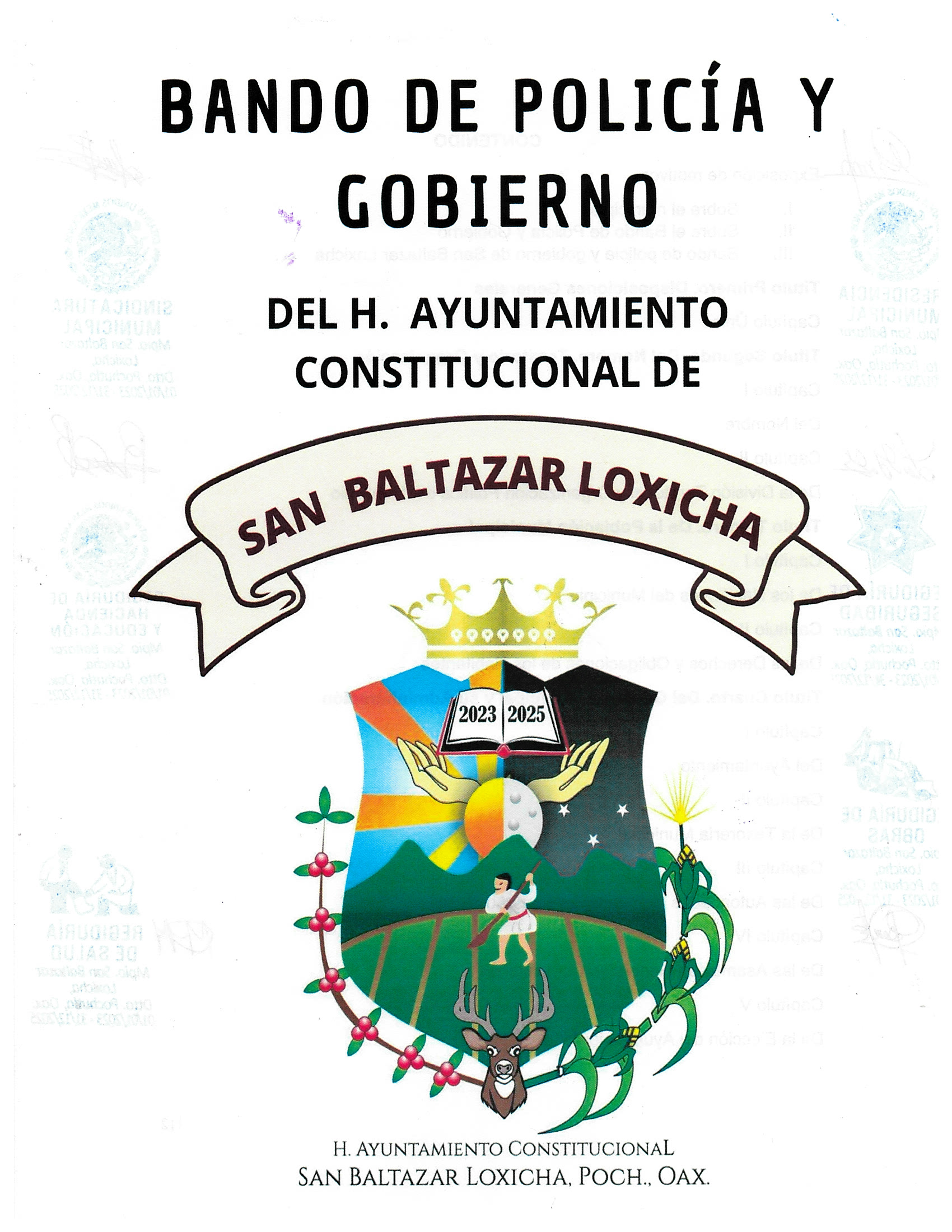 Bando de Policía y Gobierno del H. Ayuntamiento de SAN BALTAZAR LOXICHA.