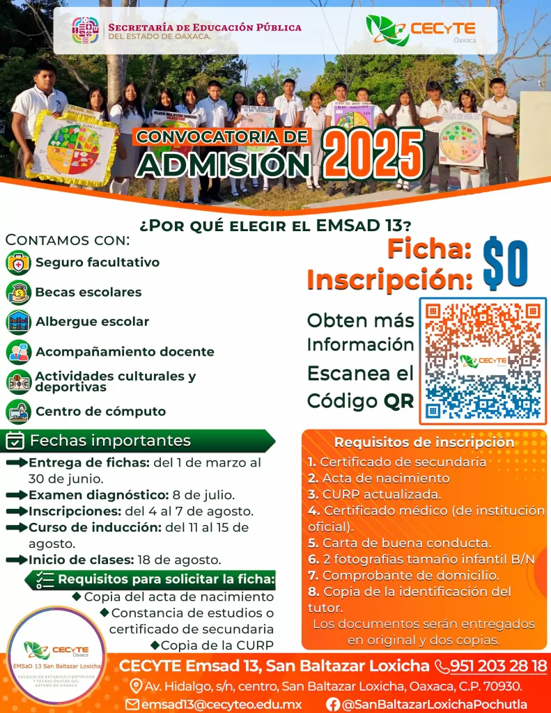¡Convocatoria de Inscripción al EMSaD 13 – CECYTE!